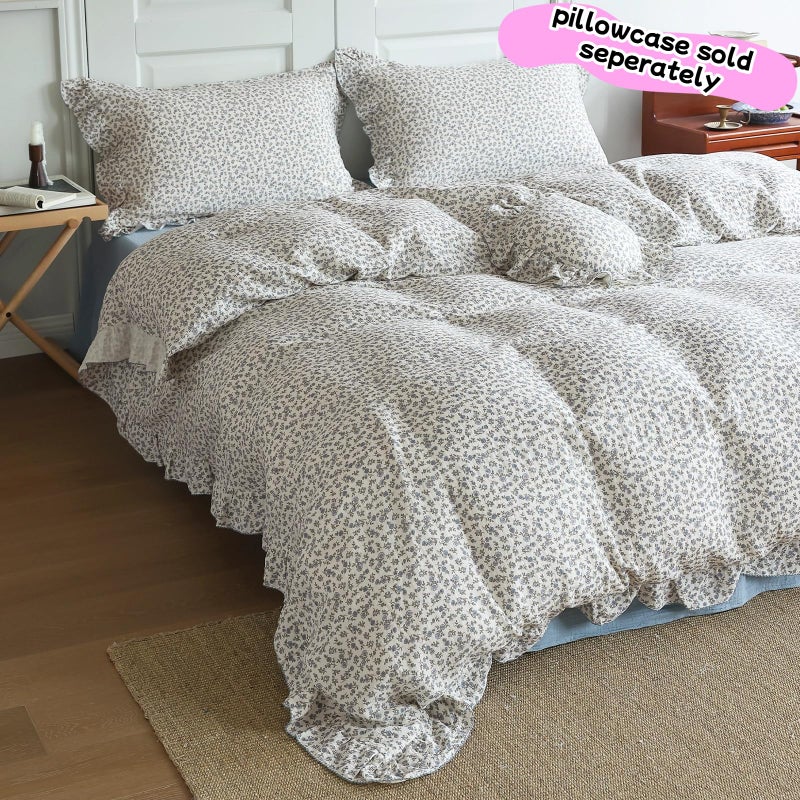 BuLuTu Chic Shabby Floral Girls Boys Duvet Cover Twin Size  Blue Flower Print Kids Duvet Cotton Muslin Soft Breathable Ruffled Quilt Cover Children Bedding  Zipper Closure - Image 2